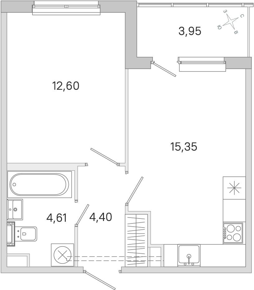 1-комнатная 38 м2 в ЖК ЮгТаун. Олимпийские кварталы корпус null этаж 1