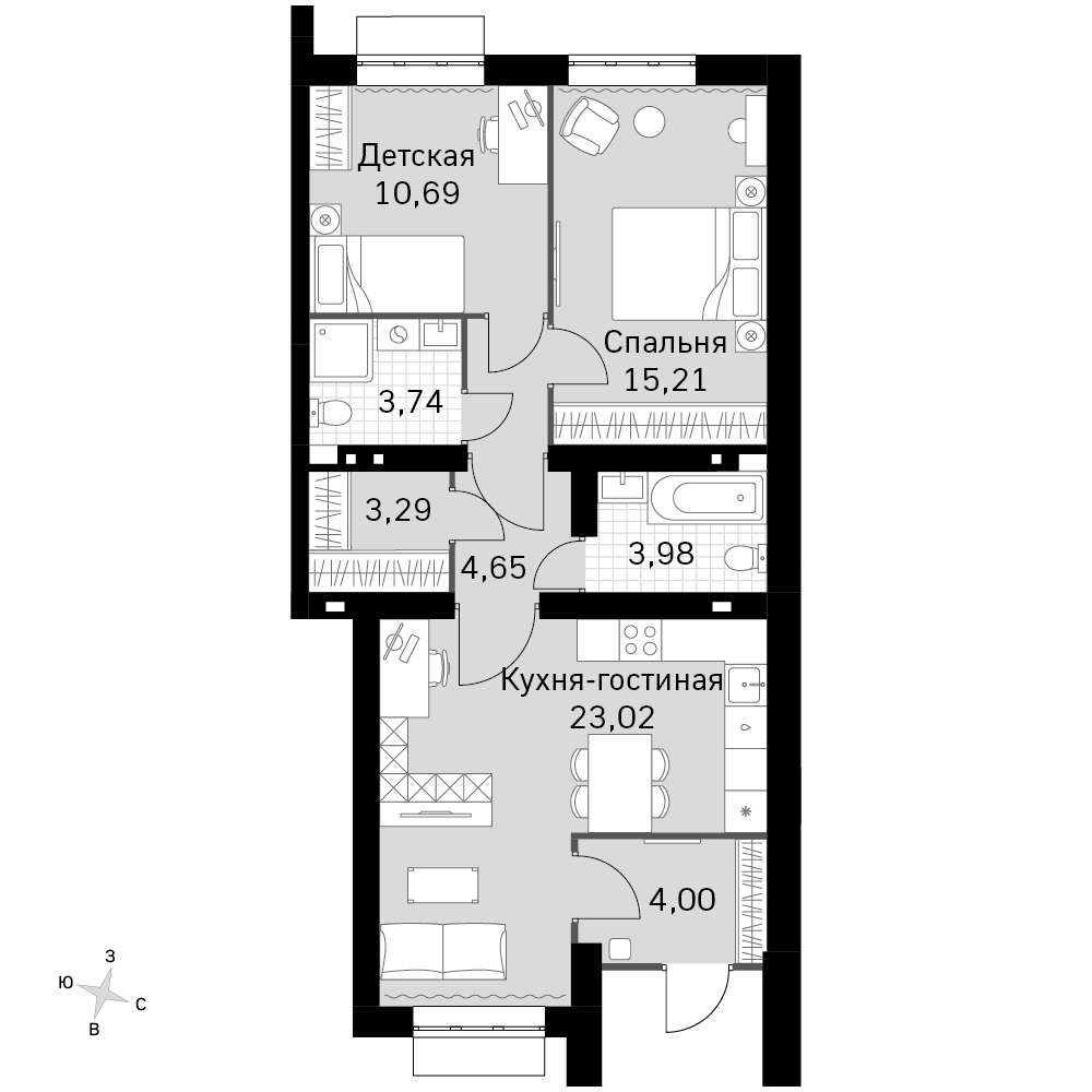 2-комнатная 68 м2 в ЖК Жаворонки Клаб корпус null этаж 1