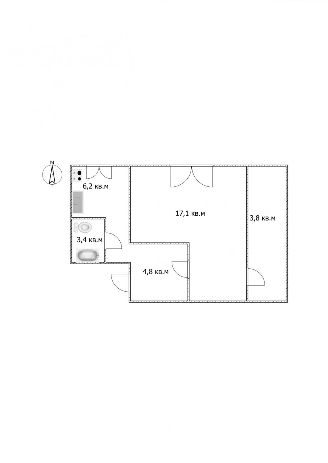 1-комнатная 35.9 м2 в ЖК undefined корпус null этаж 6