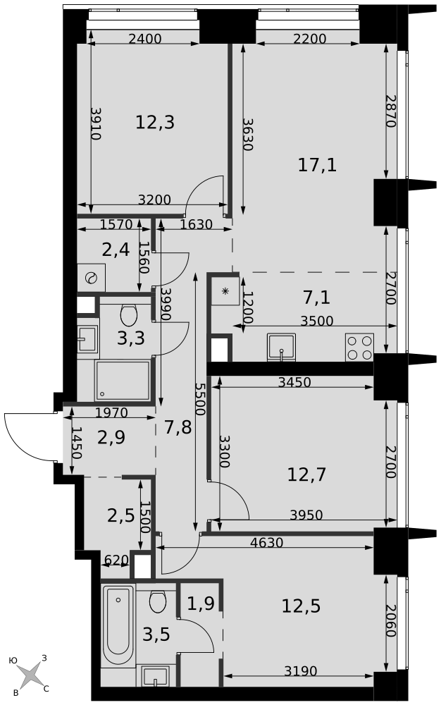 4-комнатная 86 м2 в ЖК Амбер Сити корпус null этаж 13