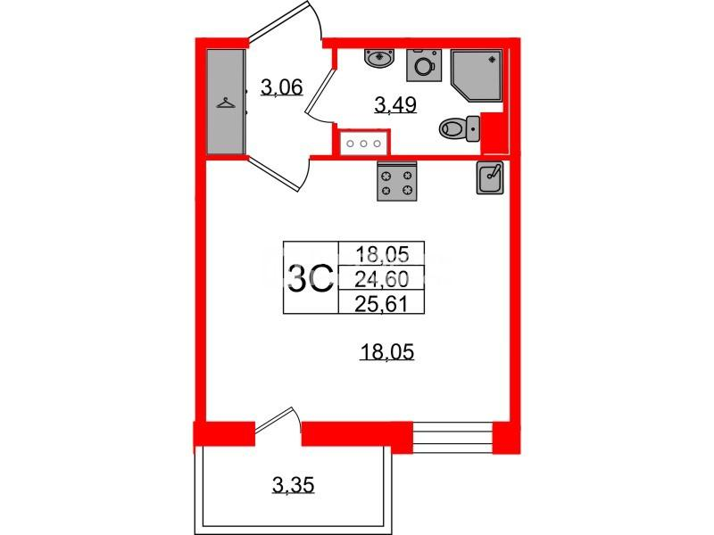 Студия 24 м2 в ЖК Астра Континенталь корпус null этаж 4