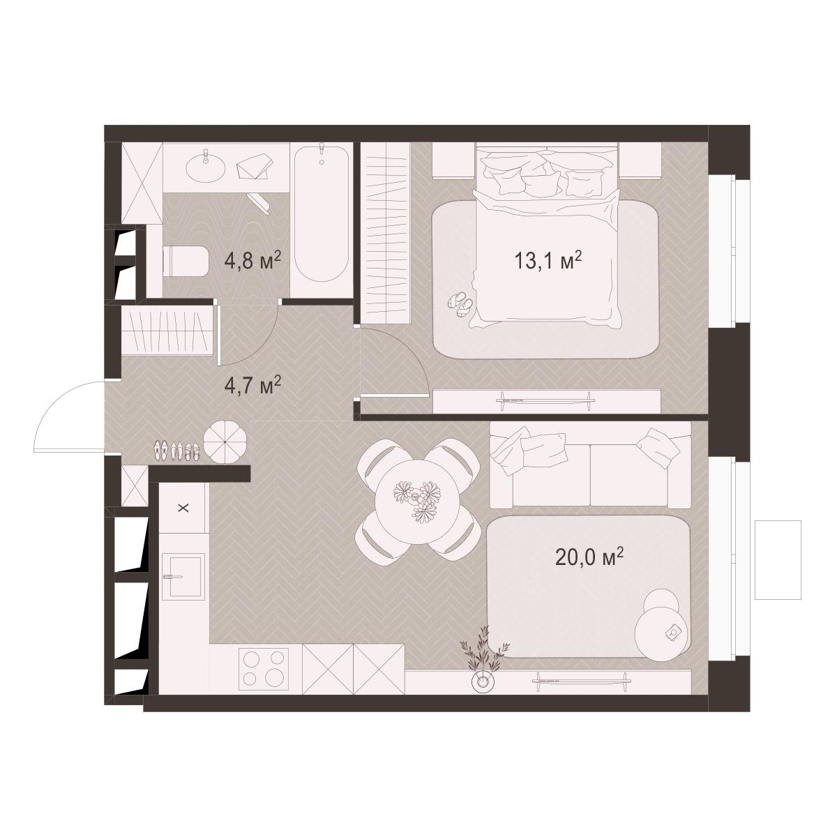 1-комнатная 42 м2 в ЖК Гранд Комфорт-3 корпус null этаж 3