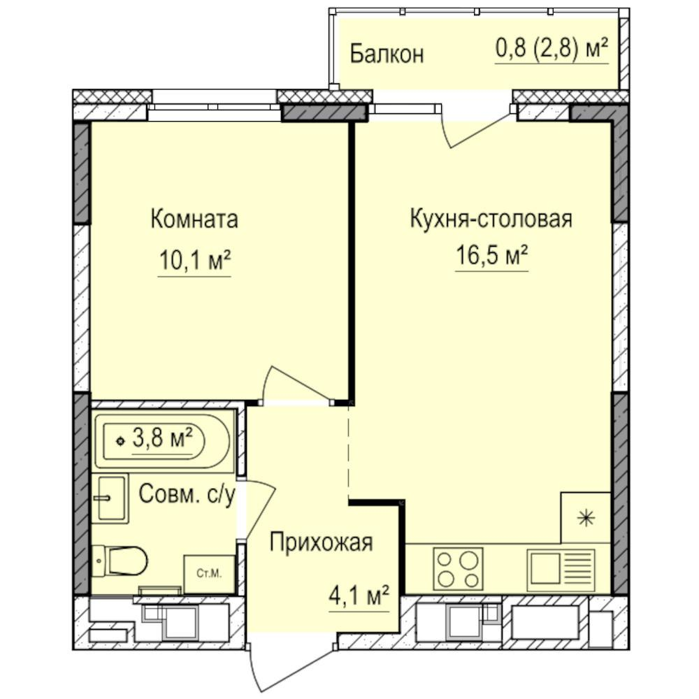 1-комнатная 35 м2 в ЖК Финский квартал корпус null этаж 9