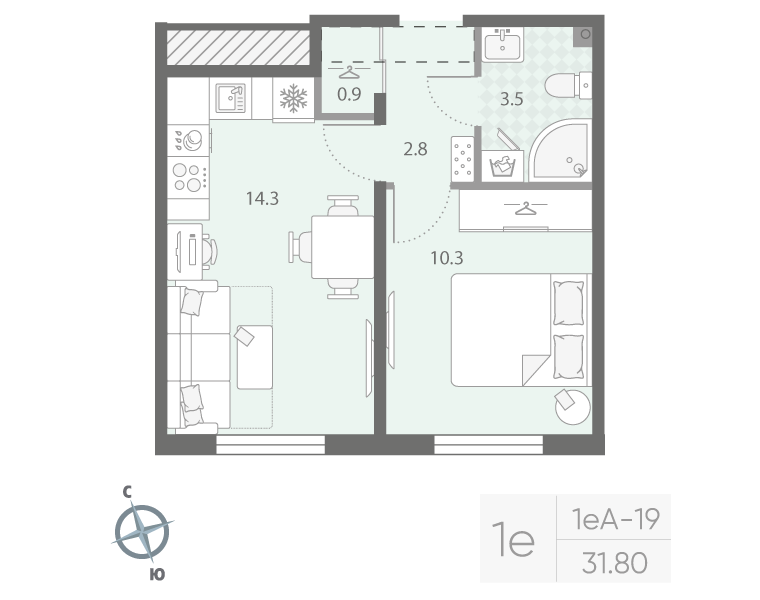 1-комнатная 31 м2 в ЖК Дыбенко Парк корпус null этаж 10