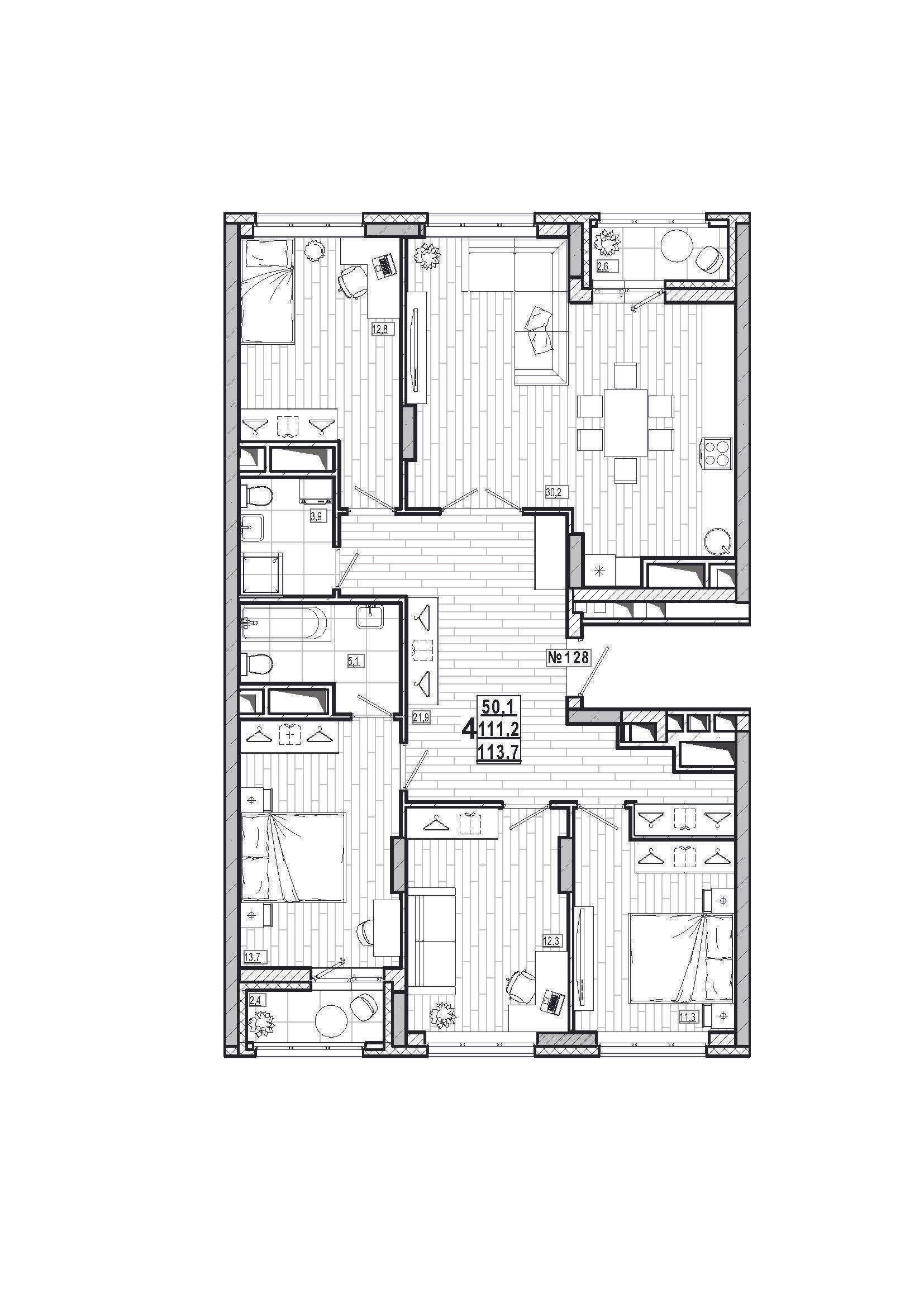 4-комнатная 113 м2 в ЖК Дом на Маяковского корпус null этаж 14
