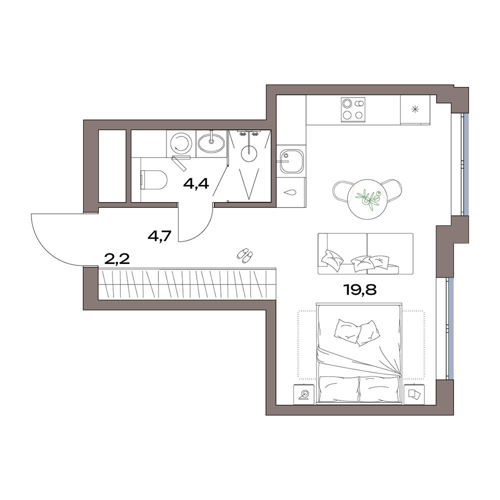 Студия 31 м2 в ЖК Акценты корпус null этаж 19