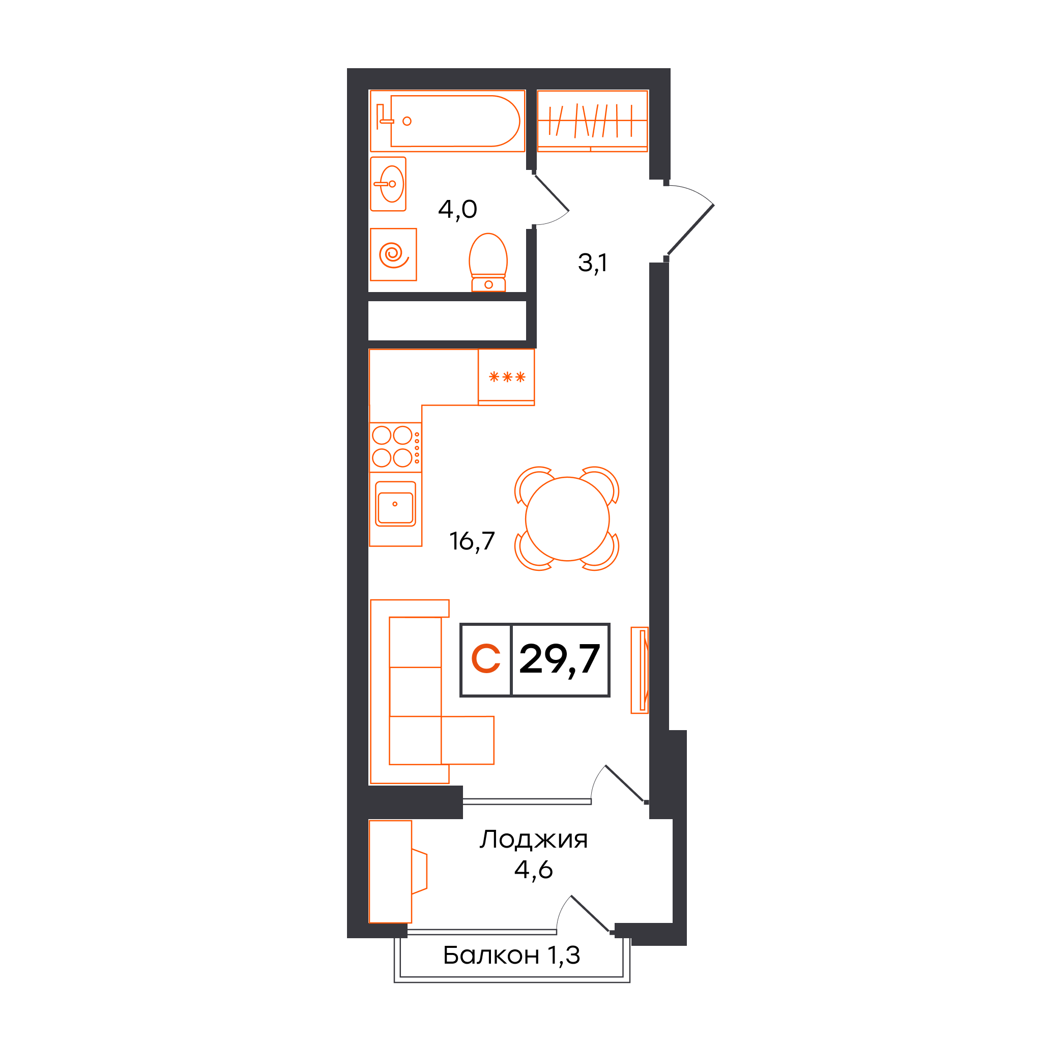 Студия 29 м2 в ЖК УНО. Умный квартал корпус null этаж 3