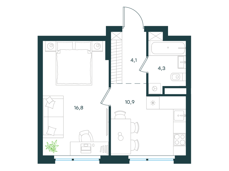 1-комнатная 36 м2 в ЖК Level Лесной корпус null этаж 12