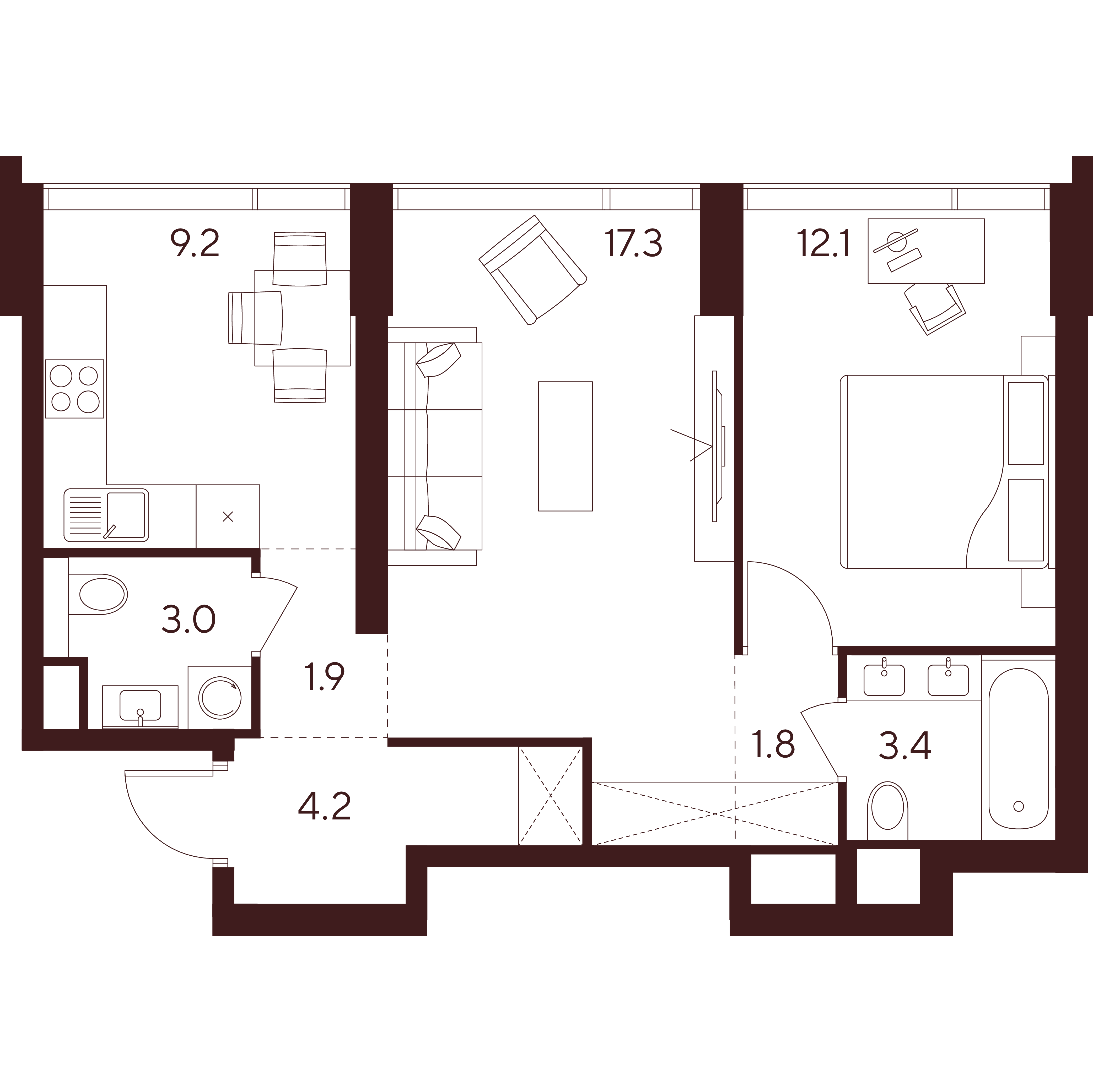 2-комнатная 52 м2 в ЖК Инди Тауэрз от Аквилон корпус null этаж 13
