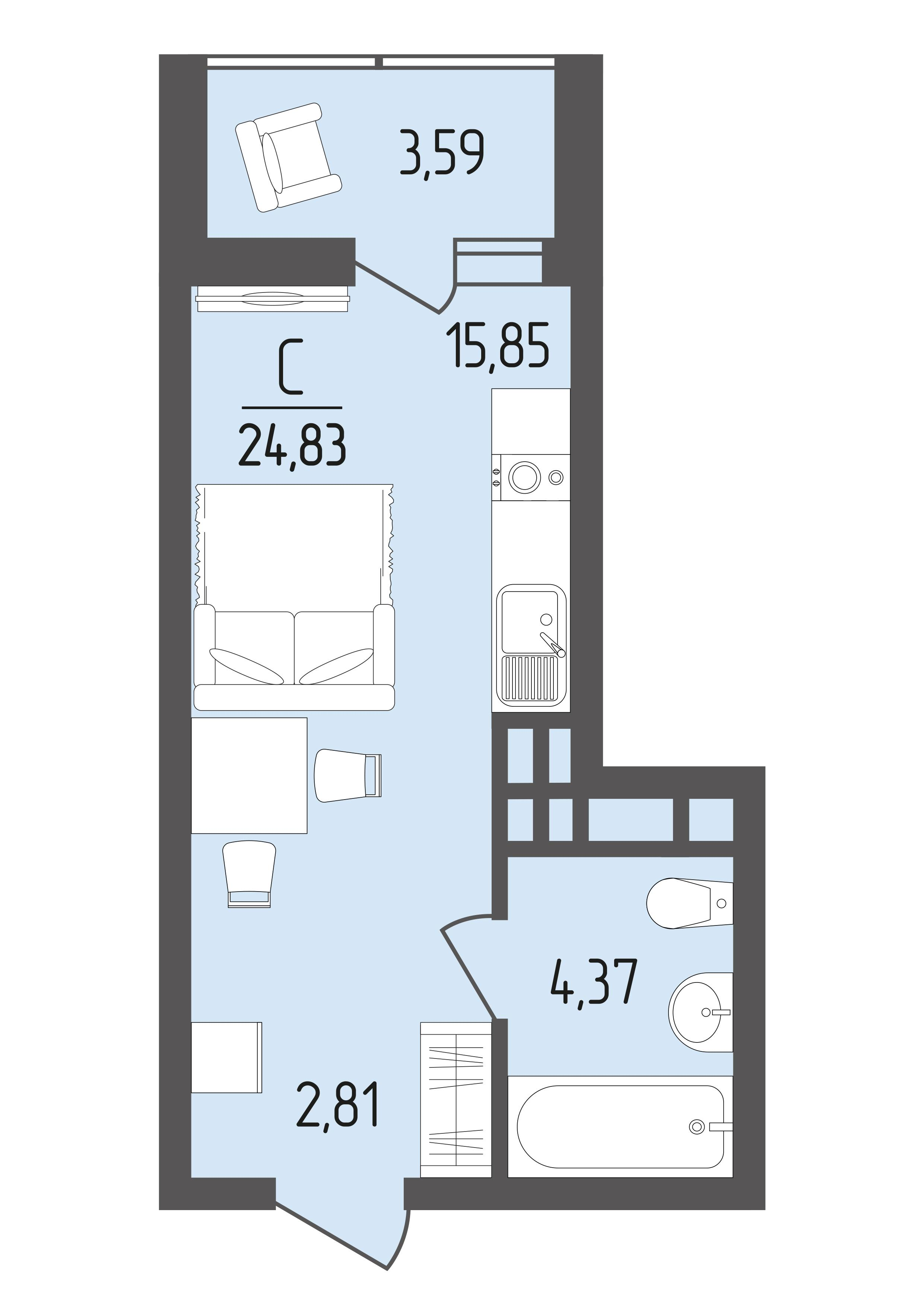 Студия 24 м2 в ЖК Кумир корпус null этаж 12