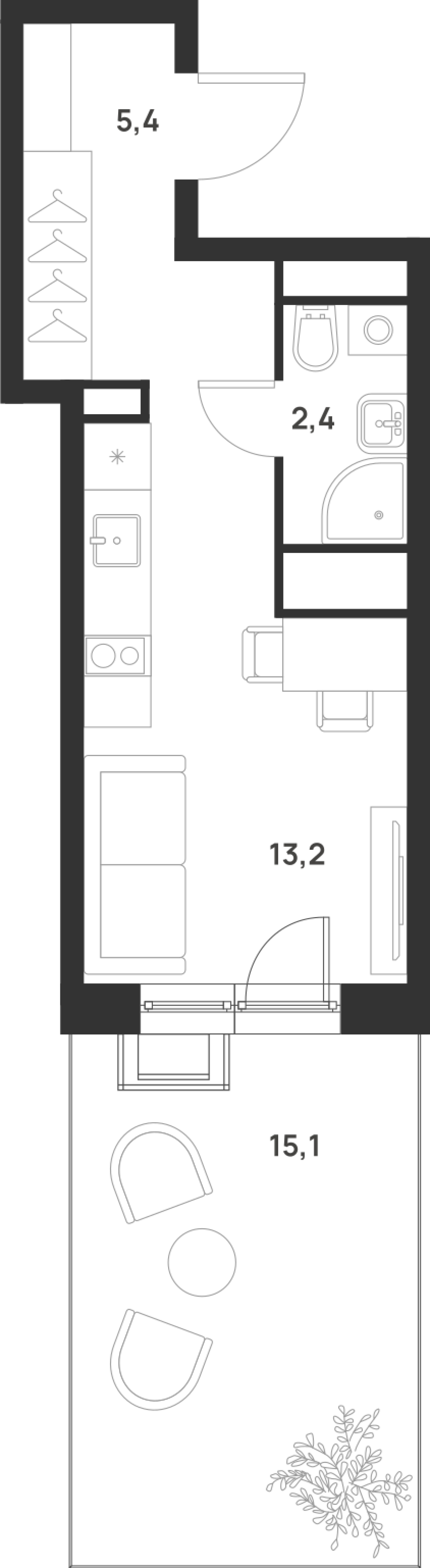 Студия 25 м2 в ЖК Форевиль корпус null этаж 2