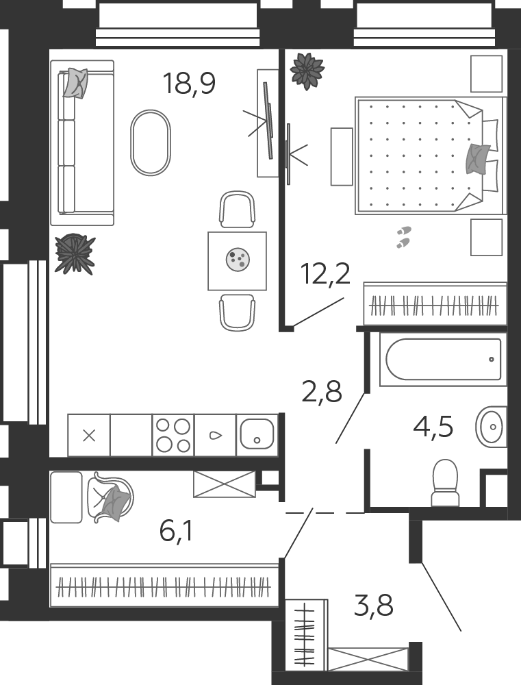 1-комнатная 48 м2 в ЖК Shagal корпус null этаж 7