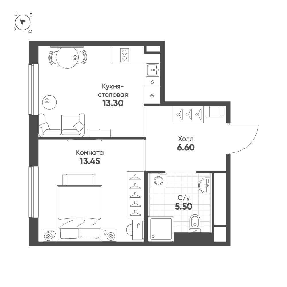 1-комнатная 38 м2 в ЖК АВЕНЮ-АПАРТ ПУЛКОВО корпус null этаж 8