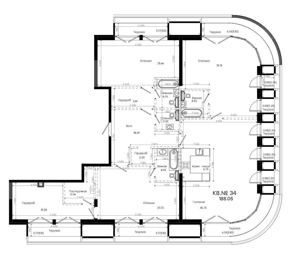 4-комнатная 188 м2 в ЖК Яналиф корпус null этаж 5