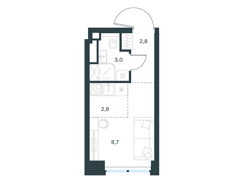 Студия 17 м2 в ЖК Level Звенигородская корпус null этаж 11