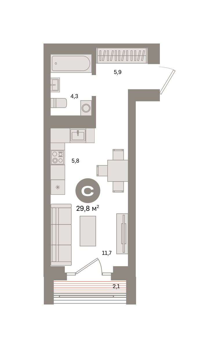 Студия 29 м2 в ЖК Метроном корпус null этаж 15