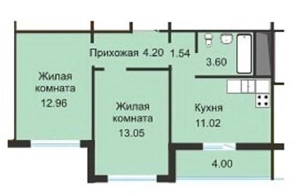 2-комнатная 46 м2 в ЖК undefined корпус null этаж 5