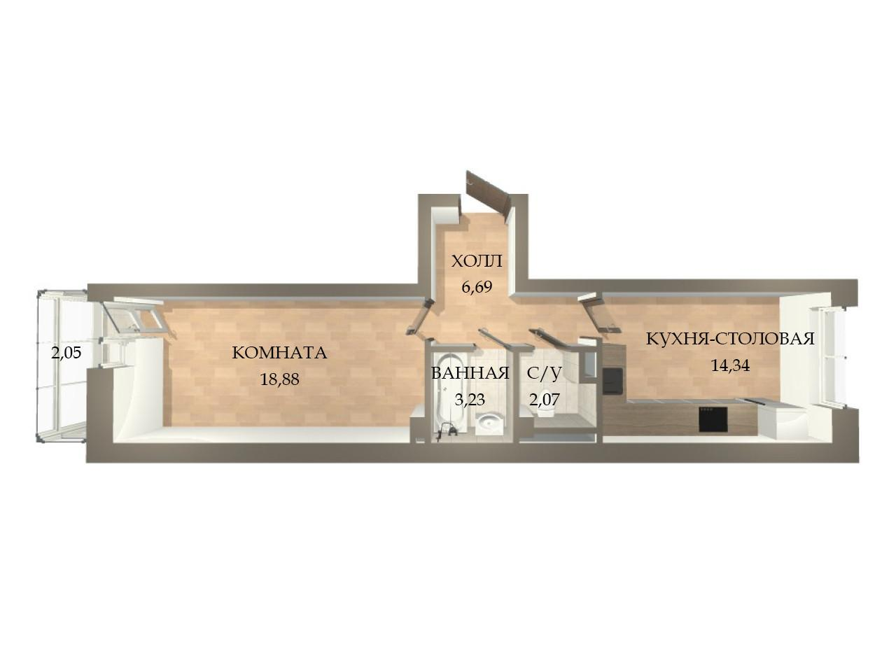 1-комнатная 44.9 м2 в ЖК undefined корпус null этаж 11