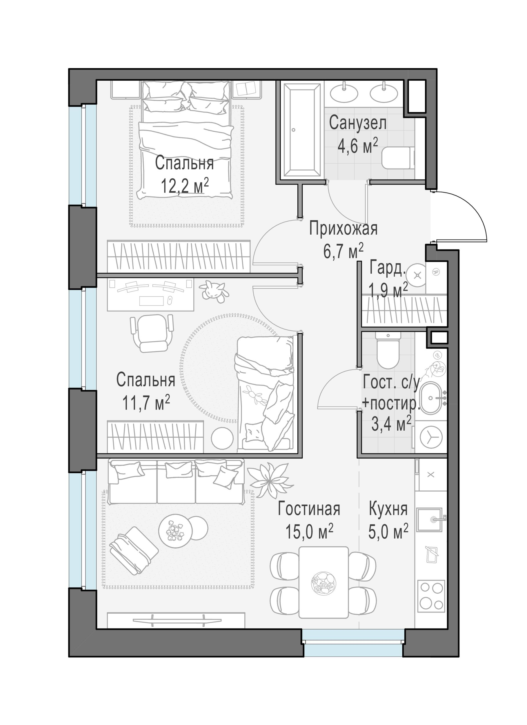 3-комнатная 60 м2 в ЖК Жилые кварталы «Белый Град» корпус null этаж 13
