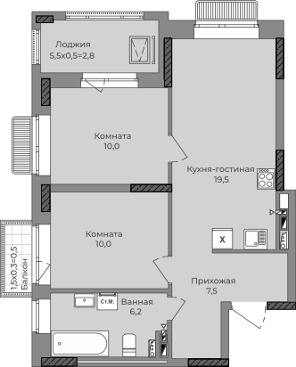 2-комнатная 60 м2 в ЖК Город-парк корпус null этаж 8