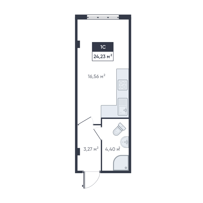 Студия 23 м2 в ЖК Ромашки корпус null этаж 1
