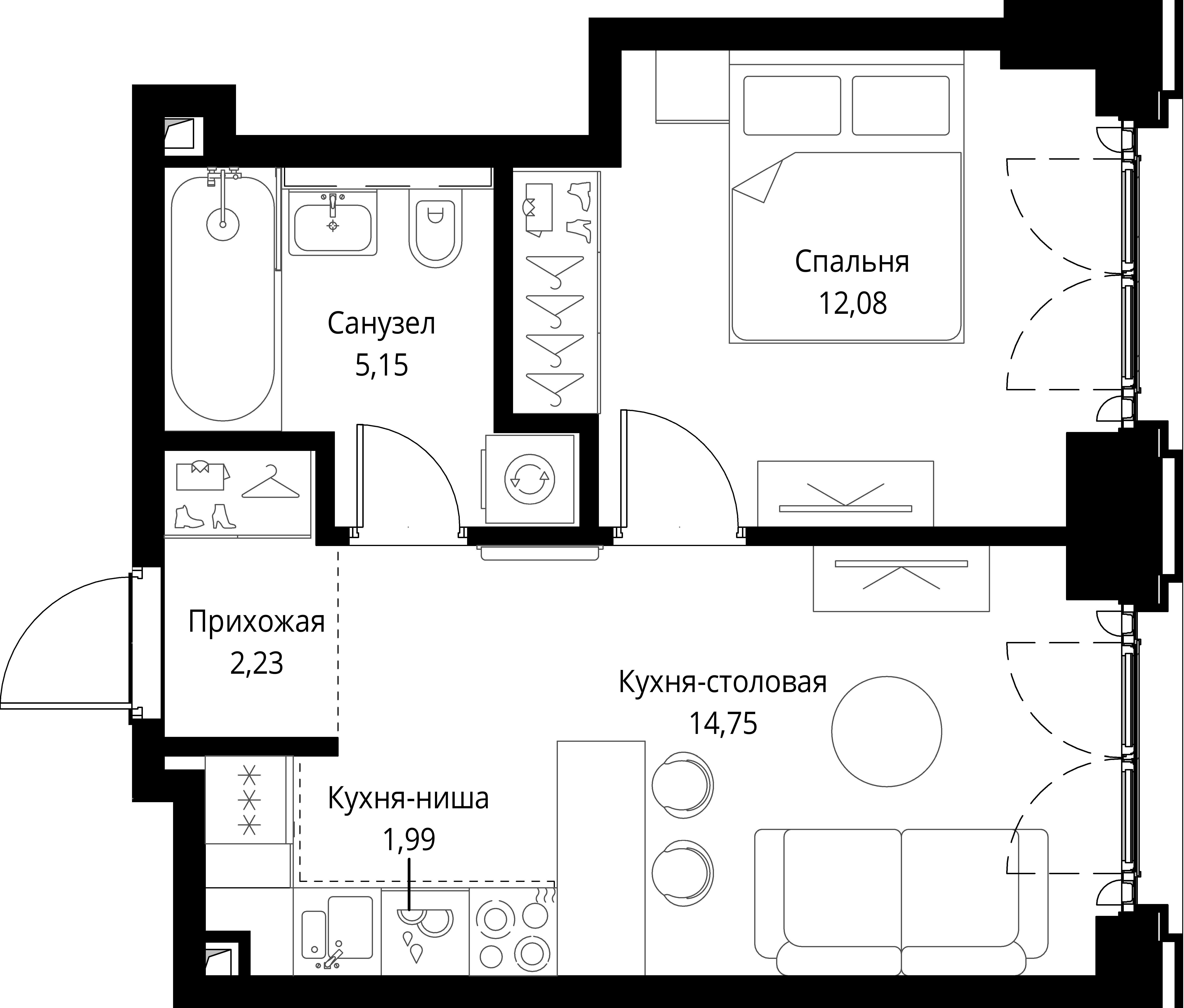 1-комнатная 36 м2 в ЖК Сити Бэй корпус null этаж 4
