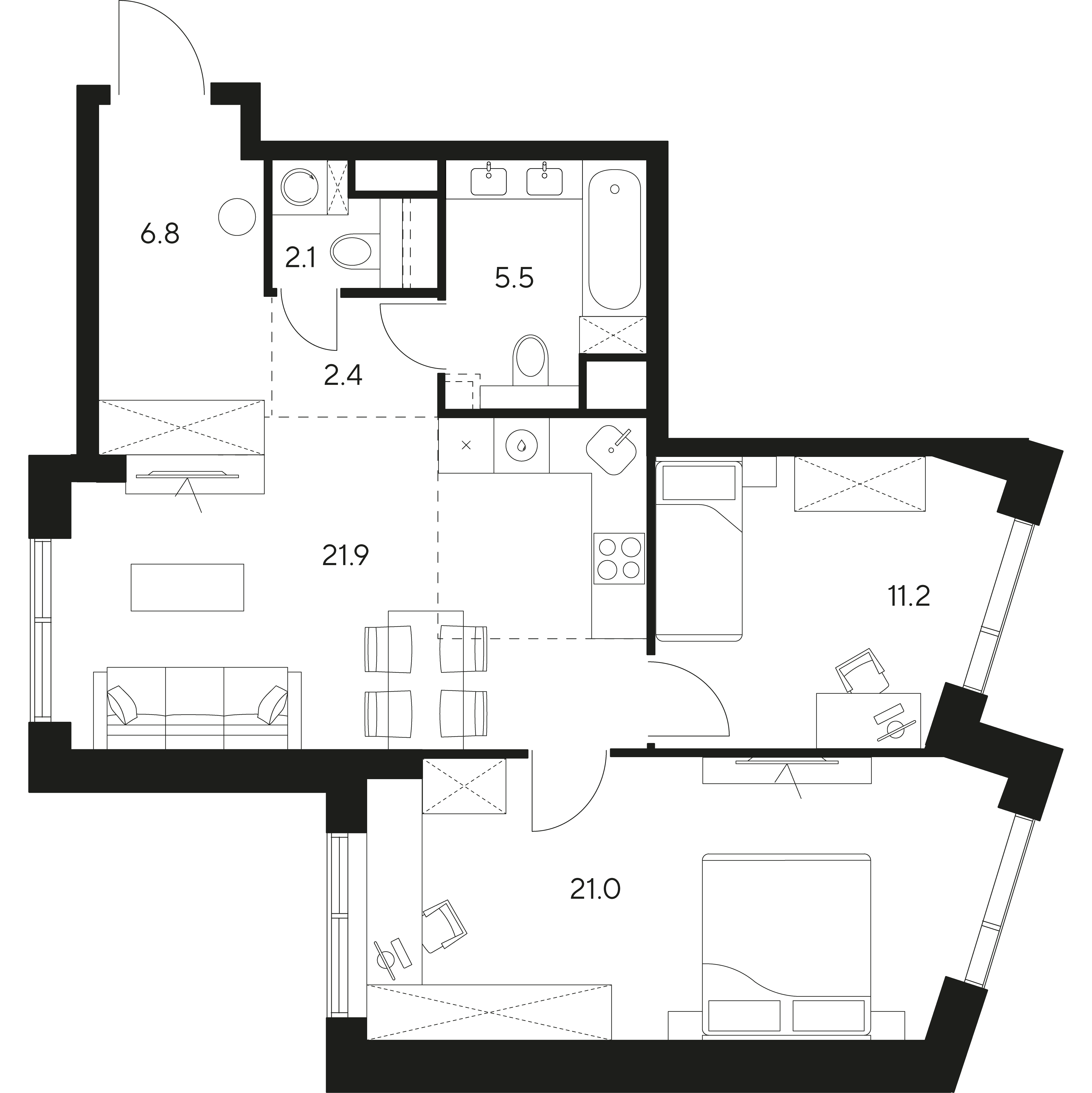Студия 70 м2 в ЖК NEXUS by Akvilon корпус null этаж 21