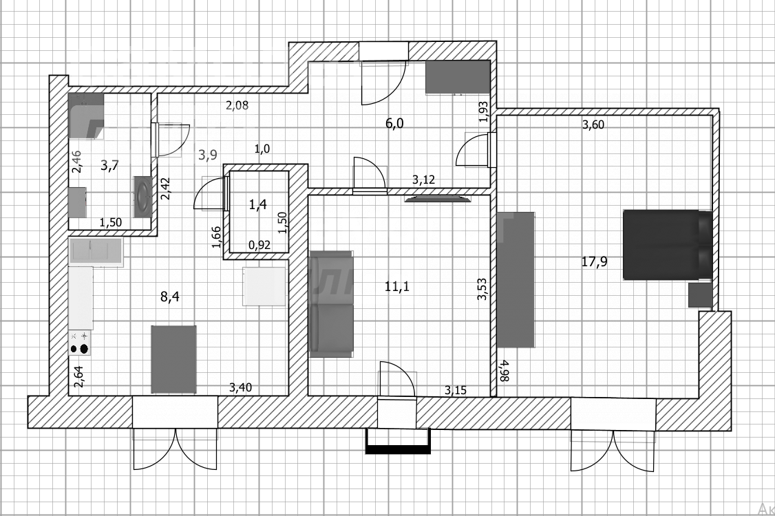 2-комнатная 52.4 м2 в ЖК undefined корпус null этаж 3