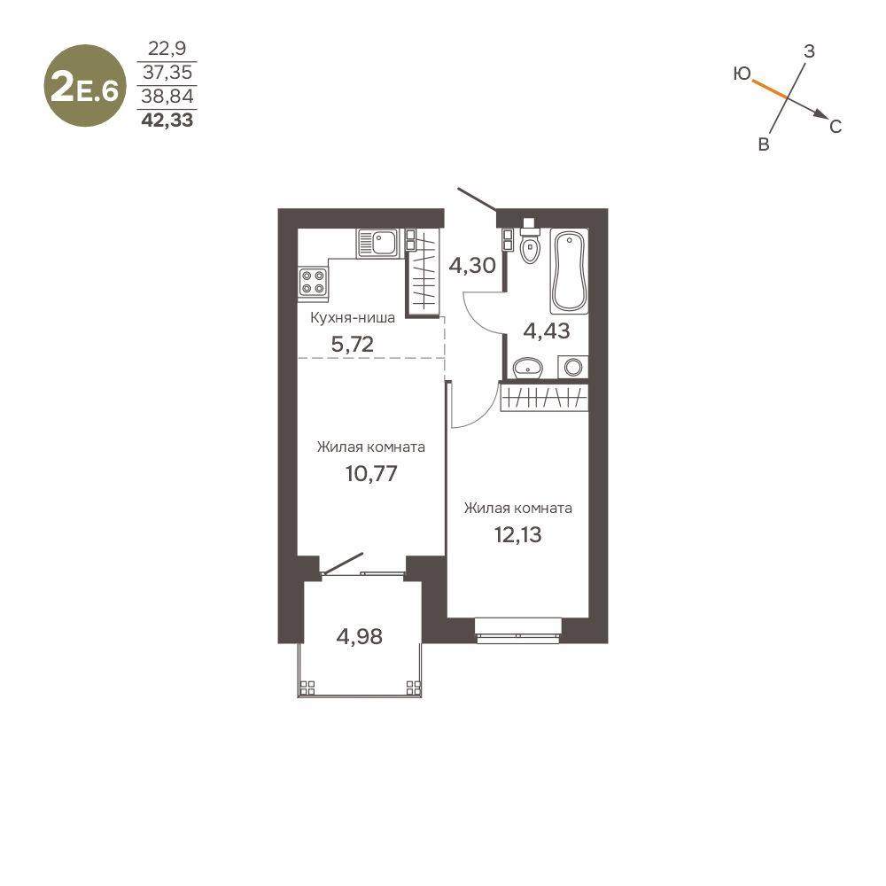 2-комнатная 38 м2 в ЖК Культура корпус null этаж 1