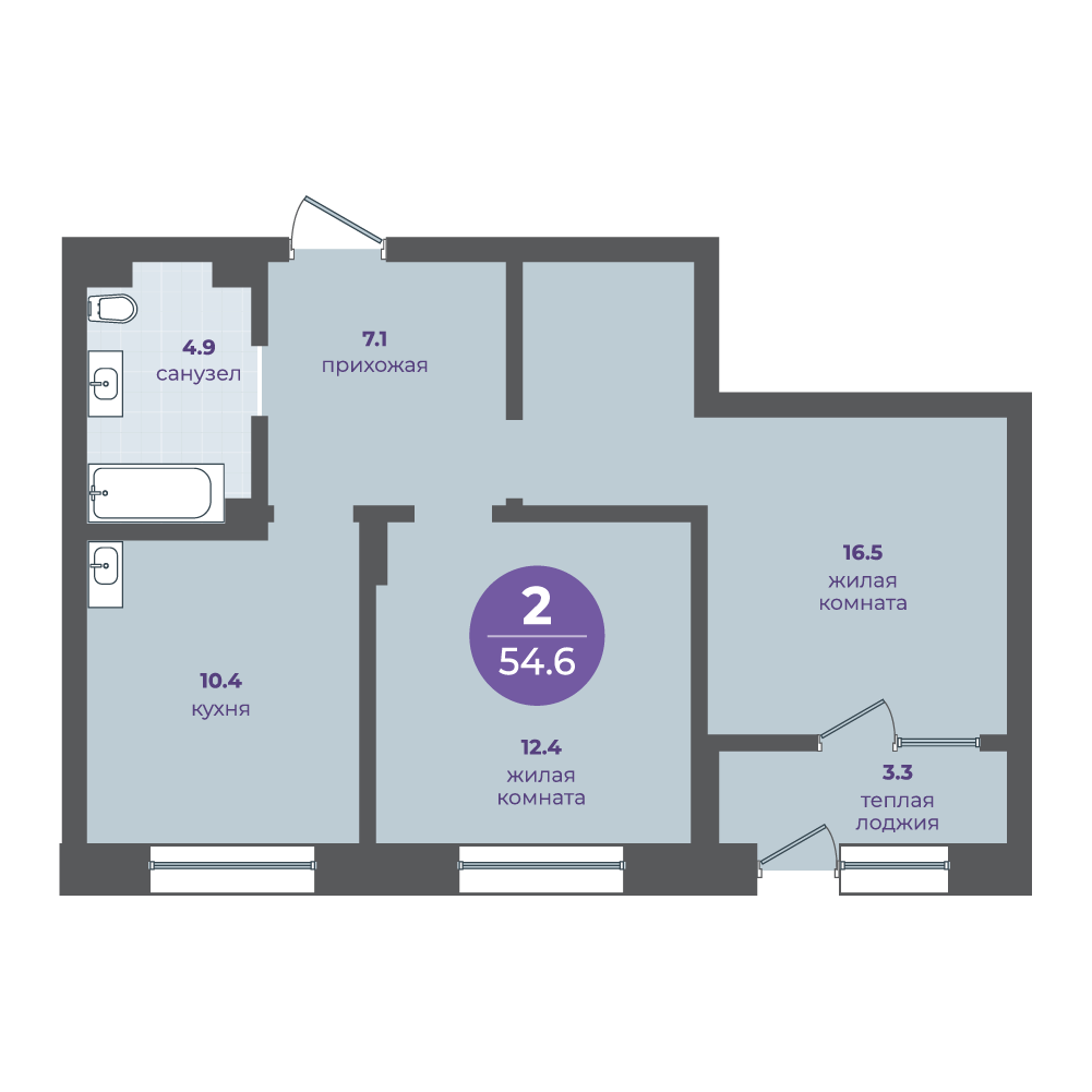 2-комнатная 51 м2 в ЖК Перемены корпус null этаж 1