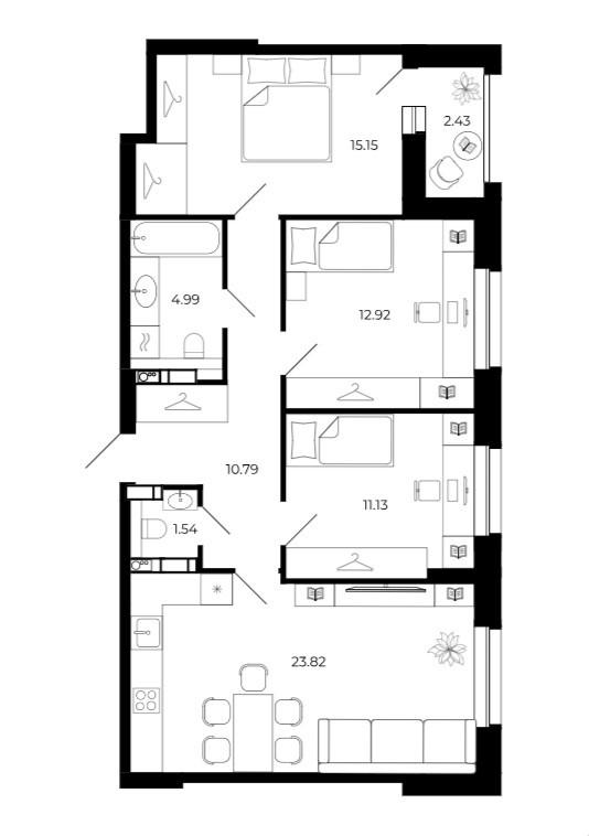 3-комнатная 80.6 м2 в ЖК undefined корпус null этаж 11