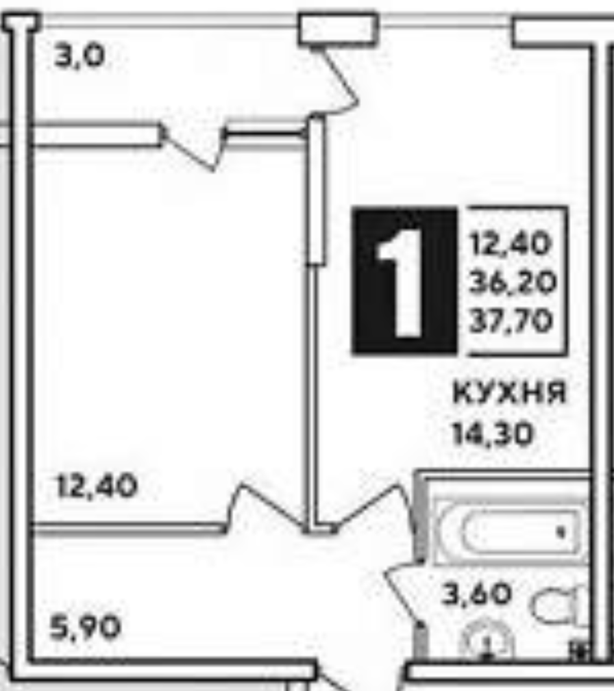 1-комнатная 36 м2 в ЖК undefined корпус null этаж 4