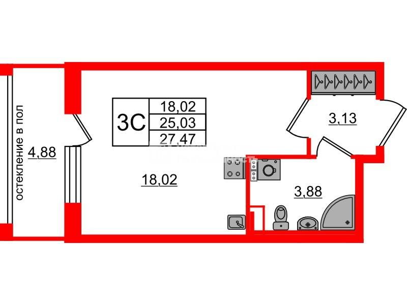 Студия 25 м2 в ЖК Univer City корпус null этаж 2
