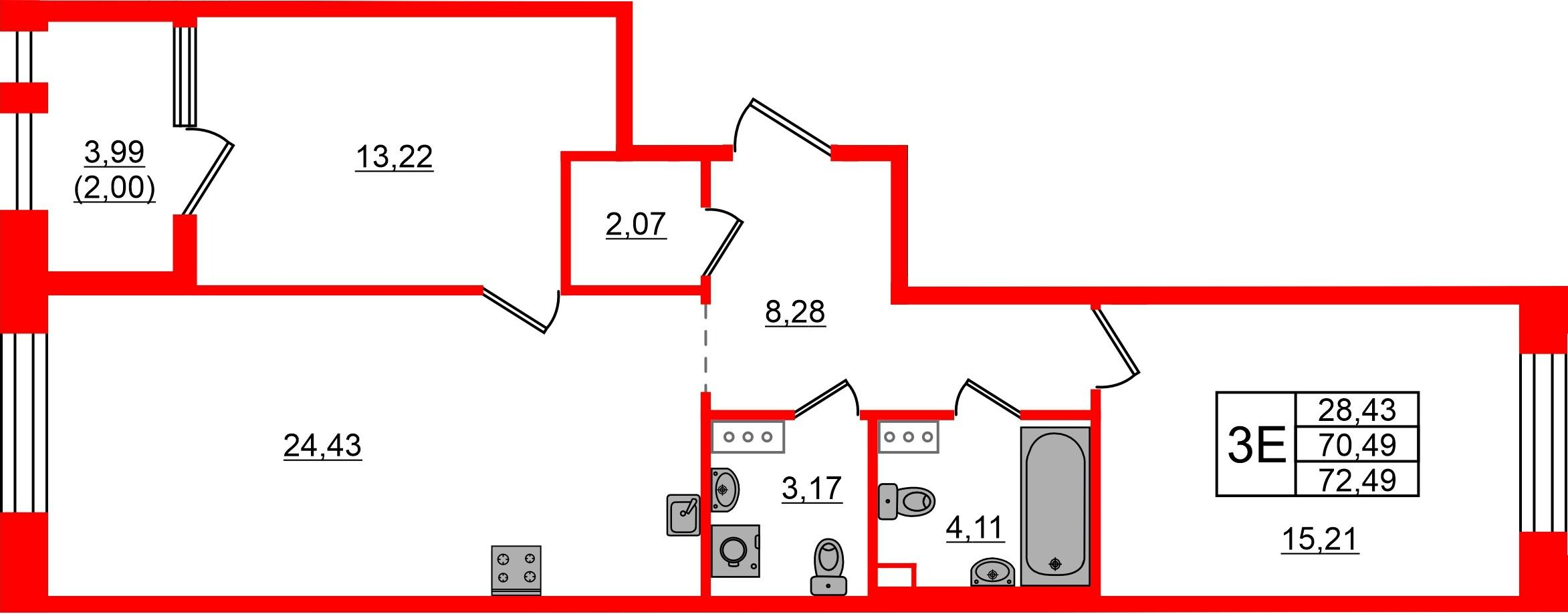 2-комнатная 72 м2 в ЖК Знатный корпус null этаж 3