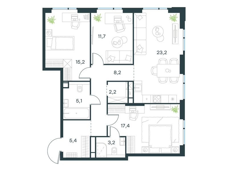 3-комнатная 91 м2 в ЖК Левел Войковская корпус null этаж 9