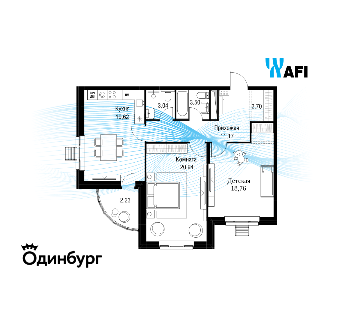 2-комнатная 82 м2 в ЖК Одинбург корпус null этаж 14