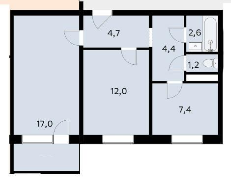 2-комнатная 50 м2 в ЖК undefined корпус null этаж 3