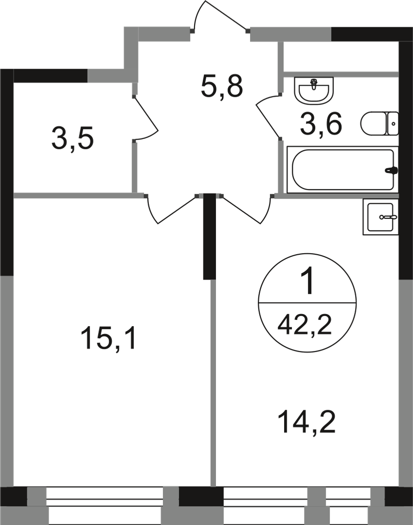1-комнатная 42 м2 в ЖК Первый Московский корпус null этаж 21