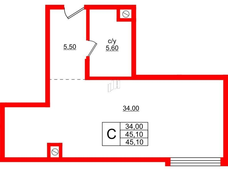Студия 45 м2 в ЖК Русь-2 корпус null этаж 1