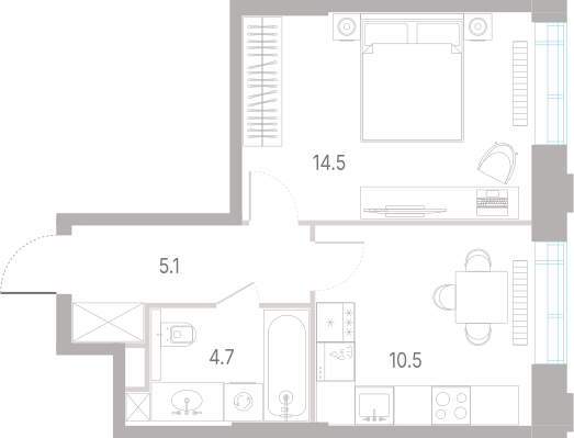 1-комнатная 34 м2 в ЖК КОД Сокольники корпус null этаж 2