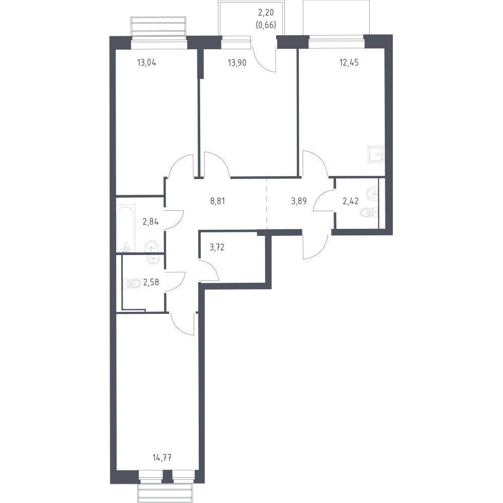 3-комнатная 78 м2 в ЖК Рублёвский Квартал корпус null этаж 10