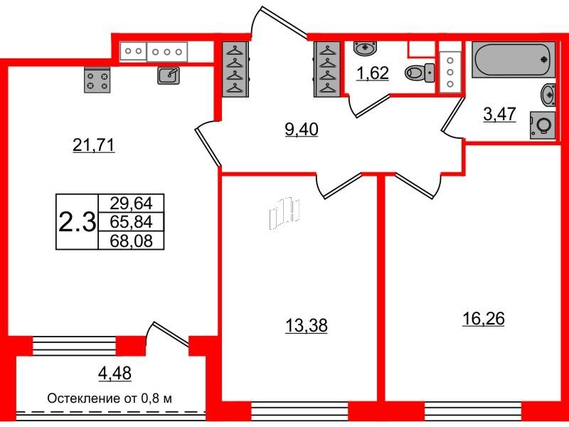 2-комнатная 64 м2 в ЖК Сенат корпус null этаж 9