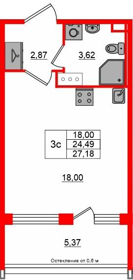 Студия 24 м2 в ЖК Сэтл Лофт корпус null этаж 10