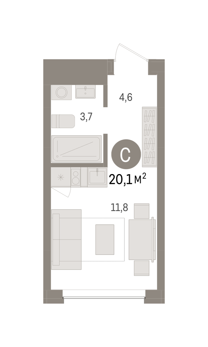 Студия 20 м2 в ЖК Европейский квартал корпус null этаж 4