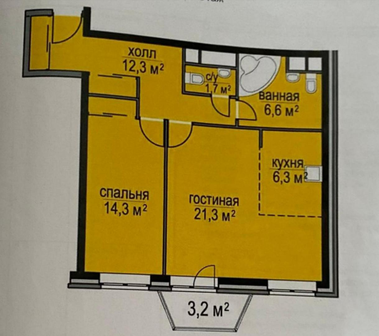 1-комнатная 62.5 м2 в ЖК undefined корпус null этаж 7