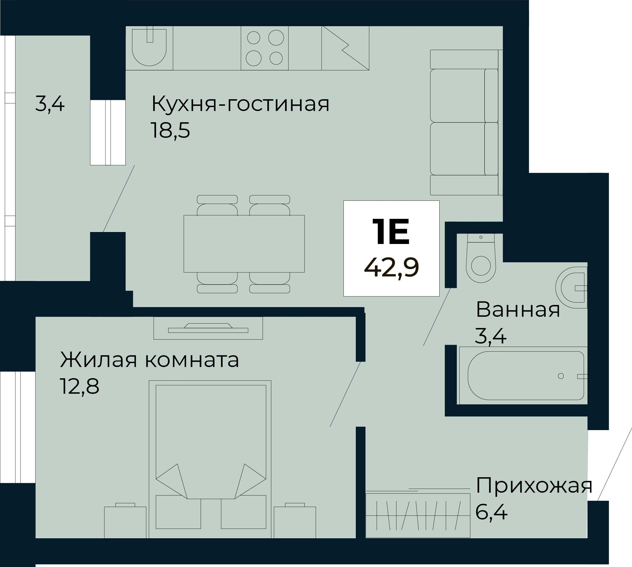 1-комнатная 42 м2 в ЖК Ривьера.Айвазовский корпус null этаж 17