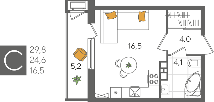 Студия 29 м2 в ЖК Рекорд 2 корпус null этаж 8