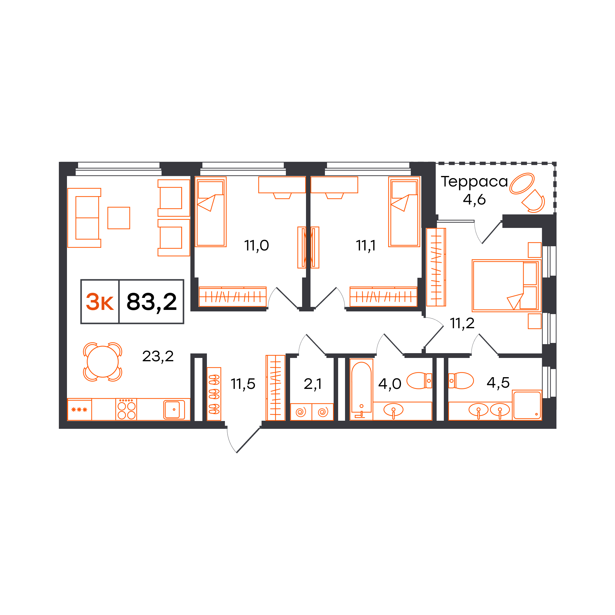 3-комнатная 83 м2 в ЖК Александровский корпус null этаж 15
