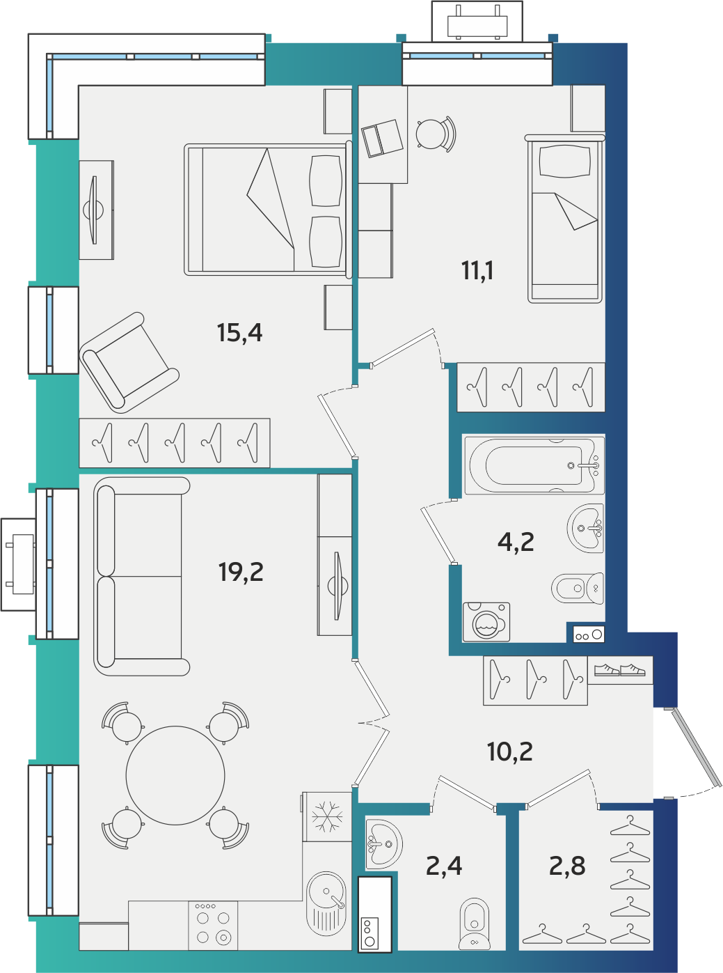 2-комнатная 65 м2 в ЖК Экополис корпус null этаж 2