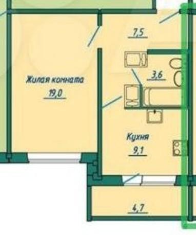 1-комнатная 44 м2 в ЖК undefined корпус null этаж 5